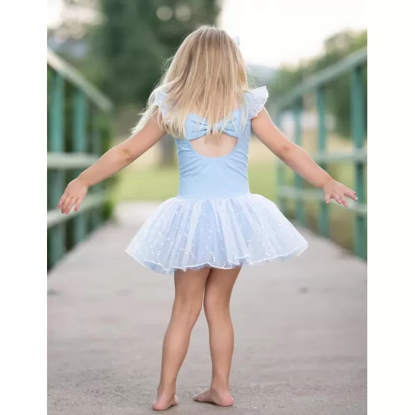 Zaclotre Girls Ballet Ruffle Short Sleeve Skirted Leotards with Tutus Skirt Dance Dress Ballerina OutfitsZlight Blue
