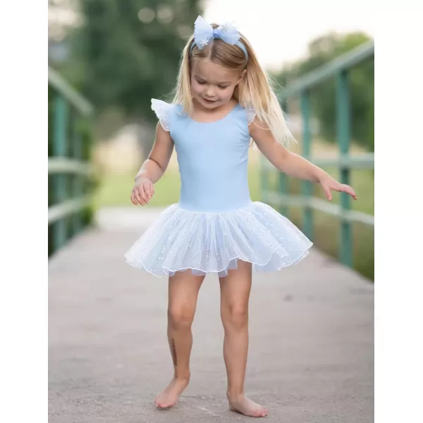 Zaclotre Girls Ballet Ruffle Short Sleeve Skirted Leotards with Tutus Skirt Dance Dress Ballerina OutfitsZlight Blue