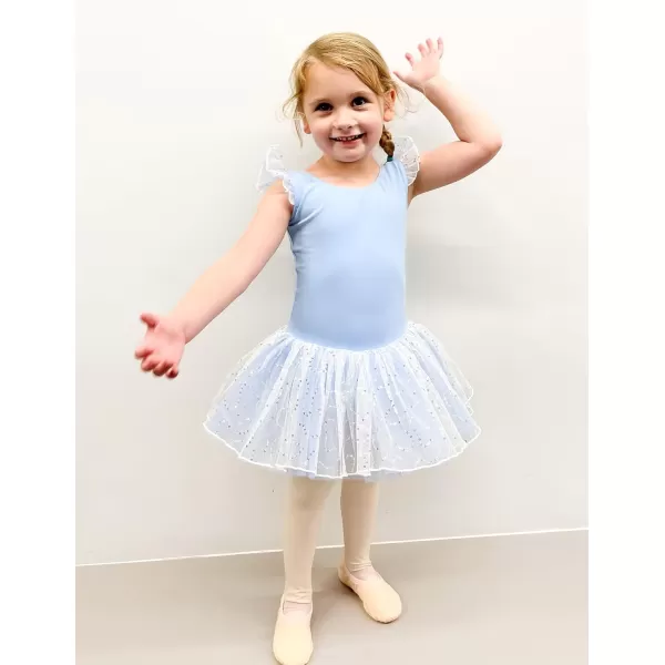 Zaclotre Girls Ballet Ruffle Short Sleeve Skirted Leotards with Tutus Skirt Dance Dress Ballerina OutfitsZlight Blue