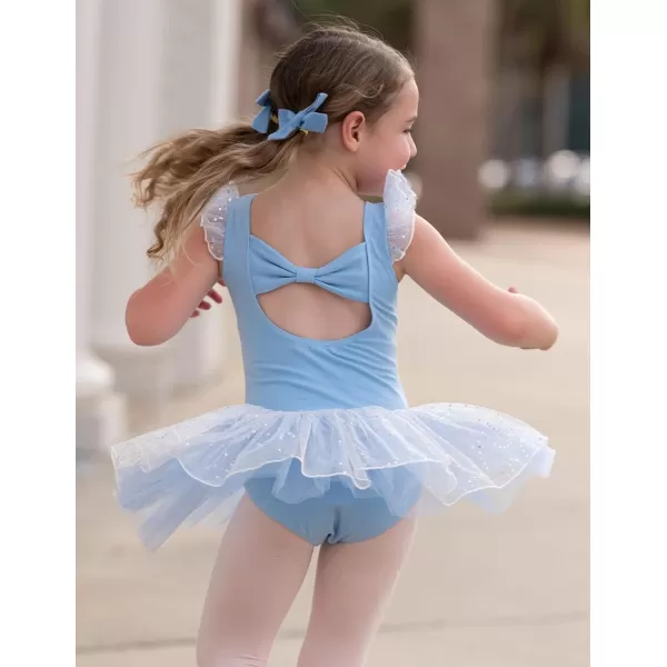 Zaclotre Girls Ballet Ruffle Short Sleeve Skirted Leotards with Tutus Skirt Dance Dress Ballerina OutfitsZlight Blue