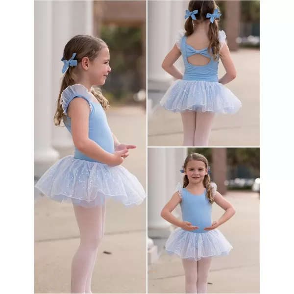 Zaclotre Girls Ballet Ruffle Short Sleeve Skirted Leotards with Tutus Skirt Dance Dress Ballerina OutfitsZlight Blue