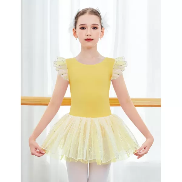 Zaclotre Girls Ballet Ruffle Short Sleeve Skirted Leotards with Tutus Skirt Dance Dress Ballerina OutfitsZyellow