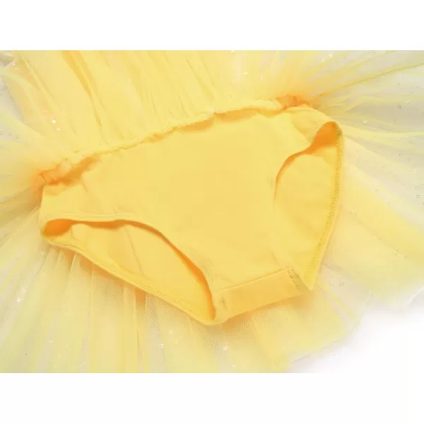 Zaclotre Girls Ballet Ruffle Short Sleeve Skirted Leotards with Tutus Skirt Dance Dress Ballerina OutfitsZyellow