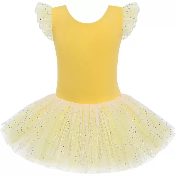 Zaclotre Girls Ballet Ruffle Short Sleeve Skirted Leotards with Tutus Skirt Dance Dress Ballerina OutfitsZyellow
