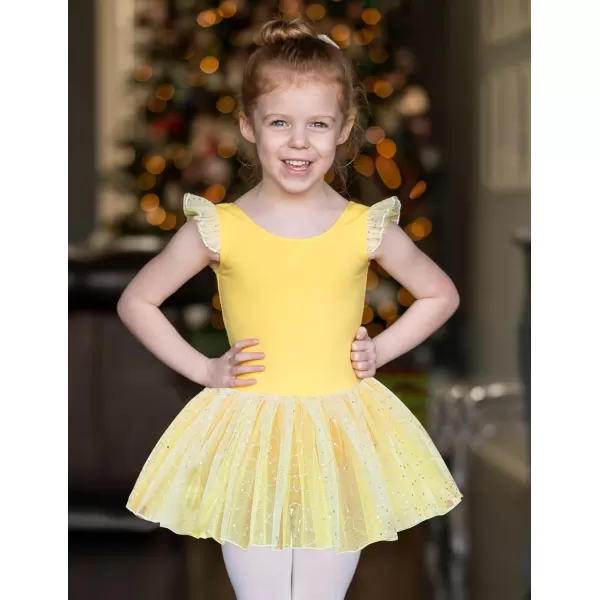 Zaclotre Girls Ballet Ruffle Short Sleeve Skirted Leotards with Tutus Skirt Dance Dress Ballerina OutfitsZyellow