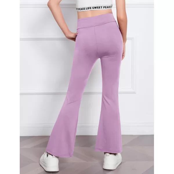 Zaclotre Girls Flare Leggings High Waisted V Crossover Casual Yoga Bell Bottoms with Pockets Pants for KidPurple