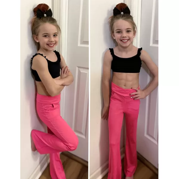 Zaclotre Girls Flare Leggings High Waisted V Crossover Casual Yoga Bell Bottoms with Pockets Pants for KidRose Pink