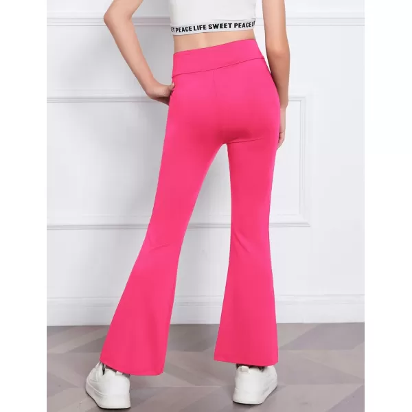 Zaclotre Girls Flare Leggings High Waisted V Crossover Casual Yoga Bell Bottoms with Pockets Pants for KidRose Pink