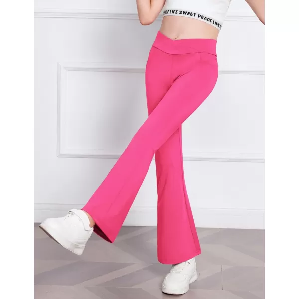 Zaclotre Girls Flare Leggings High Waisted V Crossover Casual Yoga Bell Bottoms with Pockets Pants for KidRose Pink