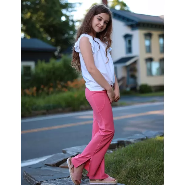 Zaclotre Girls Flare Leggings with Split Hem Cross High Waist Yoga Bootcut Athletic Kid Bell Bottom Pants with PocketsHot Pink