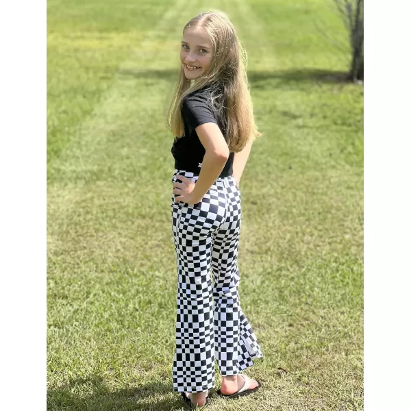 Zaclotre Girls Flare Leggings with Split Hem Cross High Waist Yoga Bootcut Athletic Kid Bell Bottom Pants with PocketsPlaid Black and White