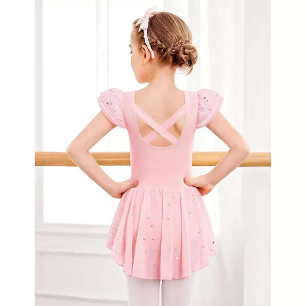 Zaclotre Girls Ruffle Sleeve Ballet Leotard with Skirt CrissCross Back Dance Dresses OutfitBallet Pink