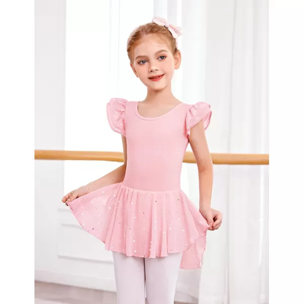 Zaclotre Girls Ruffle Sleeve Ballet Leotard with Skirt CrissCross Back Dance Dresses OutfitBallet Pink
