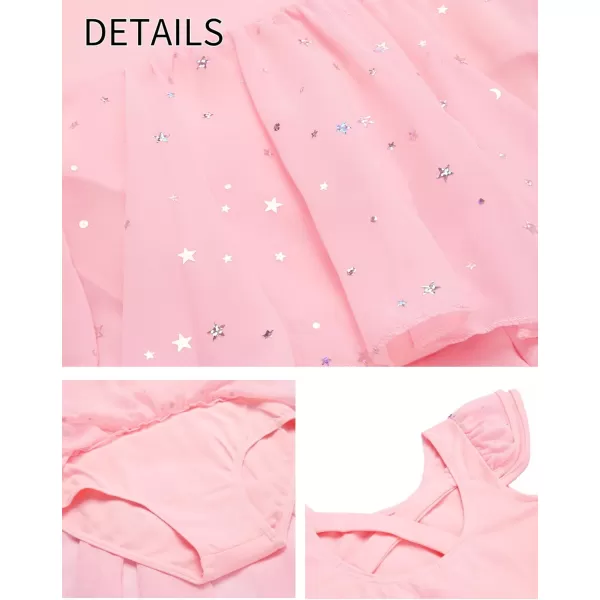 Zaclotre Girls Ruffle Sleeve Ballet Leotard with Skirt CrissCross Back Dance Dresses OutfitBallet Pink