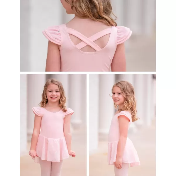 Zaclotre Girls Ruffle Sleeve Ballet Leotard with Skirt CrissCross Back Dance Dresses OutfitBallet Pink