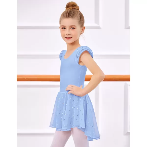 Zaclotre Girls Ruffle Sleeve Ballet Leotard with Skirt CrissCross Back Dance Dresses OutfitBlue