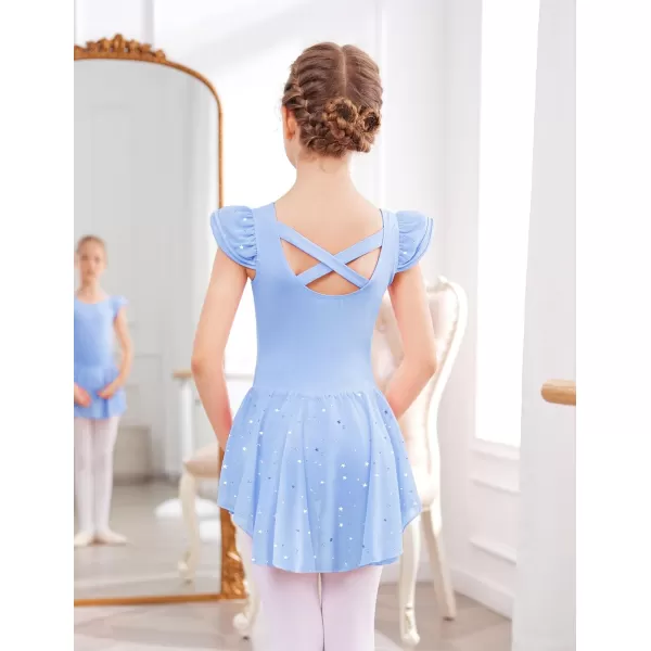 Zaclotre Girls Ruffle Sleeve Ballet Leotard with Skirt CrissCross Back Dance Dresses OutfitBlue