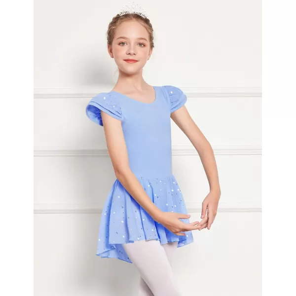 Zaclotre Girls Ruffle Sleeve Ballet Leotard with Skirt CrissCross Back Dance Dresses OutfitBlue