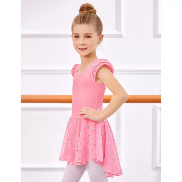 Zaclotre Girls Ruffle Sleeve Ballet Leotard with Skirt CrissCross Back Dance Dresses OutfitHot Pink