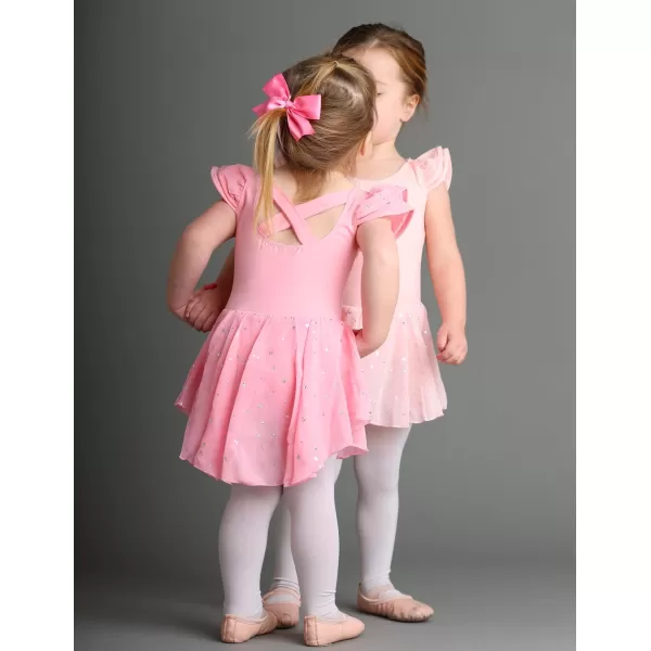 Zaclotre Girls Ruffle Sleeve Ballet Leotard with Skirt CrissCross Back Dance Dresses OutfitHot Pink