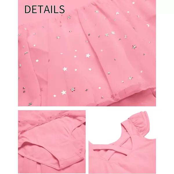 Zaclotre Girls Ruffle Sleeve Ballet Leotard with Skirt CrissCross Back Dance Dresses OutfitHot Pink