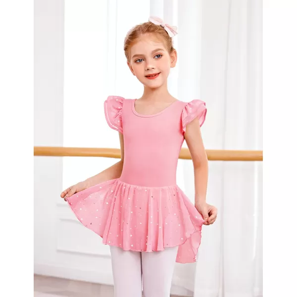Zaclotre Girls Ruffle Sleeve Ballet Leotard with Skirt CrissCross Back Dance Dresses OutfitHot Pink