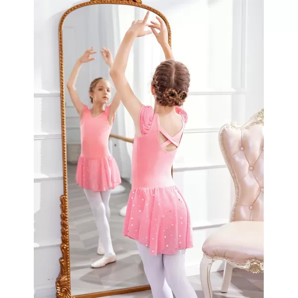 Zaclotre Girls Ruffle Sleeve Ballet Leotard with Skirt CrissCross Back Dance Dresses OutfitHot Pink