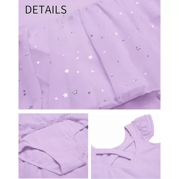 Zaclotre Girls Ruffle Sleeve Ballet Leotard with Skirt CrissCross Back Dance Dresses OutfitLilac
