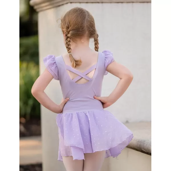 Zaclotre Girls Ruffle Sleeve Ballet Leotard with Skirt CrissCross Back Dance Dresses OutfitLilac