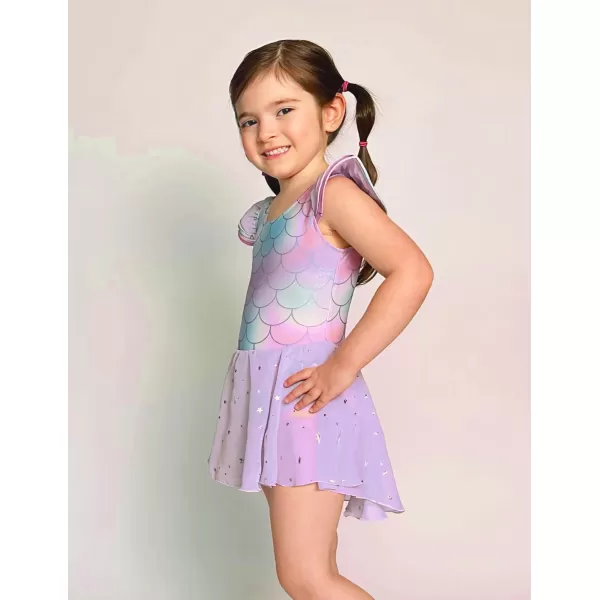 Zaclotre Girls Ruffle Sleeve Ballet Leotard with Skirt CrissCross Back Dance Dresses OutfitMermaid Purple