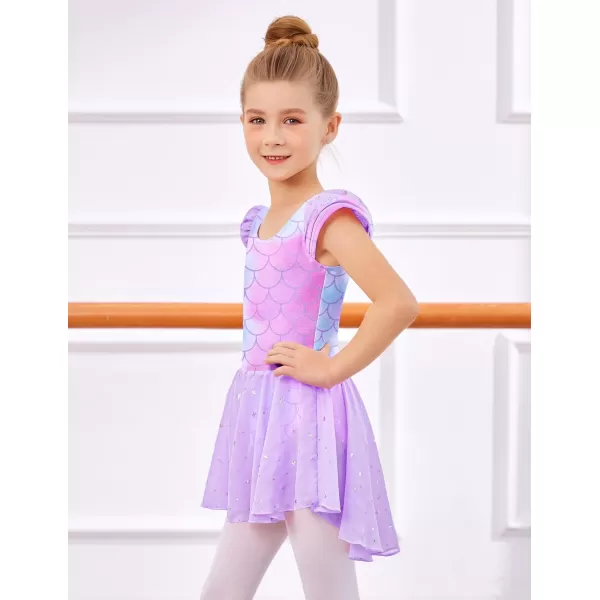 Zaclotre Girls Ruffle Sleeve Ballet Leotard with Skirt CrissCross Back Dance Dresses OutfitMermaid Purple