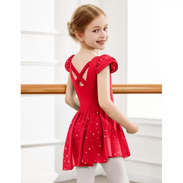 Zaclotre Girls Ruffle Sleeve Ballet Leotard with Skirt CrissCross Back Dance Dresses OutfitRed