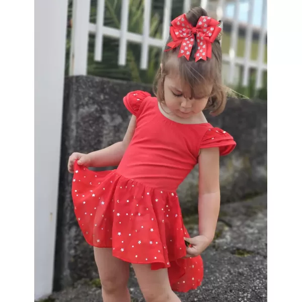 Zaclotre Girls Ruffle Sleeve Ballet Leotard with Skirt CrissCross Back Dance Dresses OutfitRed