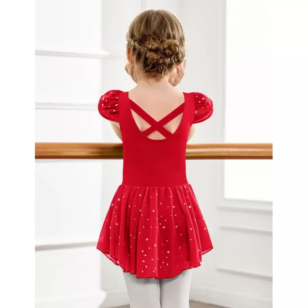 Zaclotre Girls Ruffle Sleeve Ballet Leotard with Skirt CrissCross Back Dance Dresses OutfitRed