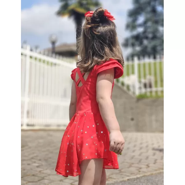 Zaclotre Girls Ruffle Sleeve Ballet Leotard with Skirt CrissCross Back Dance Dresses OutfitRed