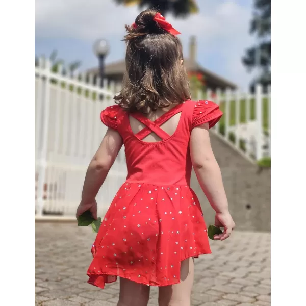 Zaclotre Girls Ruffle Sleeve Ballet Leotard with Skirt CrissCross Back Dance Dresses OutfitRed