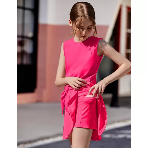 Zaclotre Girls Tennis Golf Dress Outfit Tank Top and Skorts Skirts Athletic Sets with Shorts PocketsHot Pink