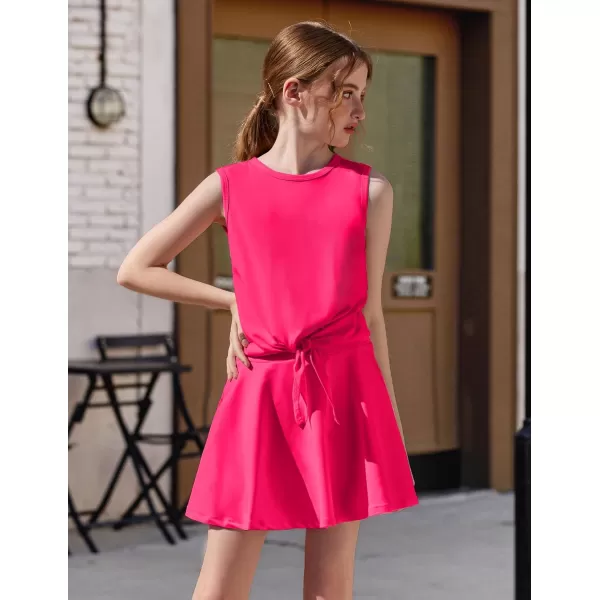 Zaclotre Girls Tennis Golf Dress Outfit Tank Top and Skorts Skirts Athletic Sets with Shorts PocketsHot Pink