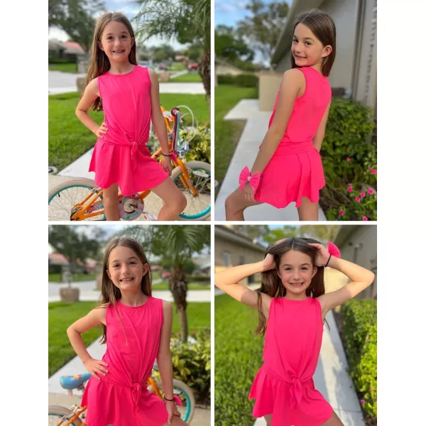 Zaclotre Girls Tennis Golf Dress Outfit Tank Top and Skorts Skirts Athletic Sets with Shorts PocketsHot Pink