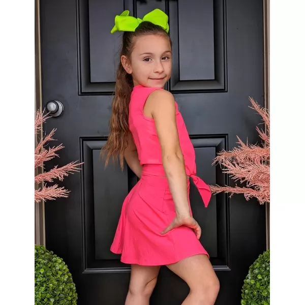 Zaclotre Girls Tennis Golf Dress Outfit Tank Top and Skorts Skirts Athletic Sets with Shorts PocketsHot Pink