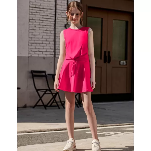Zaclotre Girls Tennis Golf Dress Outfit Tank Top and Skorts Skirts Athletic Sets with Shorts PocketsHot Pink