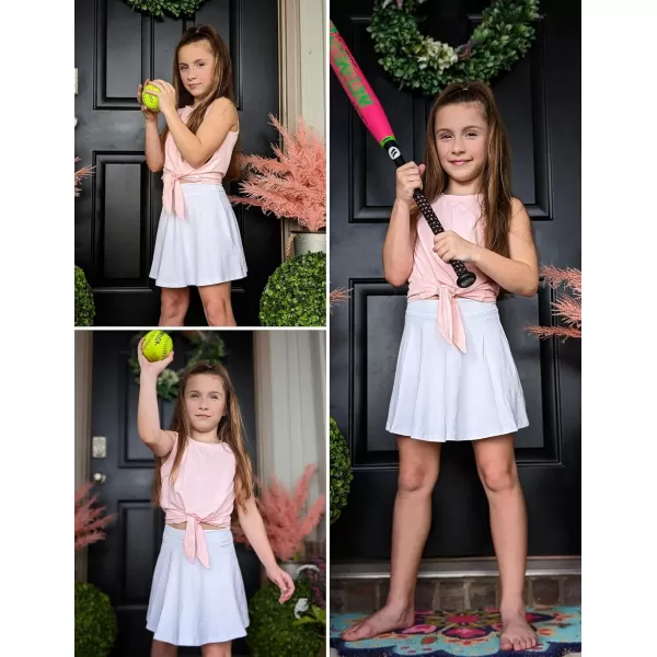 Zaclotre Girls Tennis Golf Dress Outfit Tank Top and Skorts Skirts Athletic Sets with Shorts PocketsPink