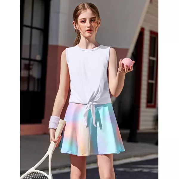 Zaclotre Girls Tennis Golf Dress Outfit Tank Top and Skorts Skirts Athletic Sets with Shorts PocketsWhitetie Dye