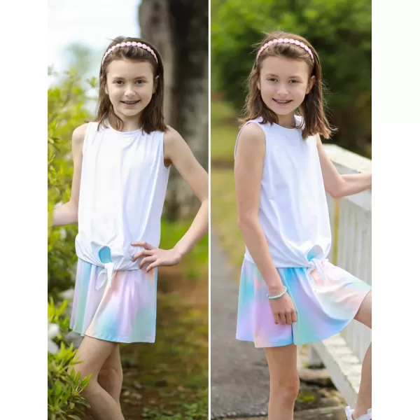 Zaclotre Girls Tennis Golf Dress Outfit Tank Top and Skorts Skirts Athletic Sets with Shorts PocketsWhitetie Dye