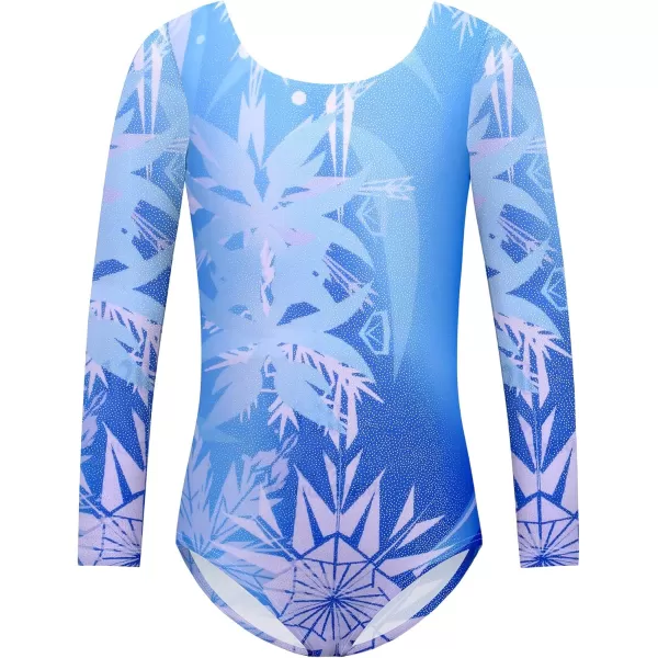 Zaclotre Gymnastic Leotards for Girls Long Sleeve Tumbling Outfits Toddler Sparkle Athletic Dancewear for KidSnowflake Blue