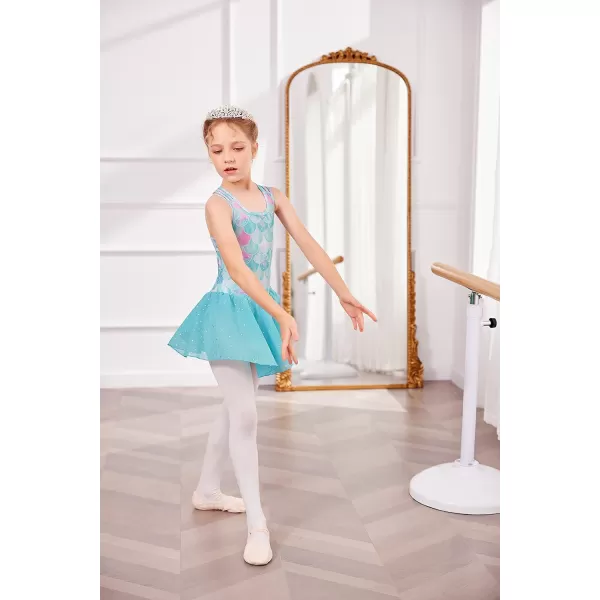 Zaclotre Gymnastics Leotards for Girls Criss Cross Strap Shiny Ballet Dance Dresses Hollow Back Skirted Ballerina CostumeGreen Mermaid