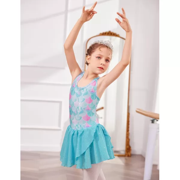 Zaclotre Gymnastics Leotards for Girls Criss Cross Strap Shiny Ballet Dance Dresses Hollow Back Skirted Ballerina CostumeGreen Mermaid