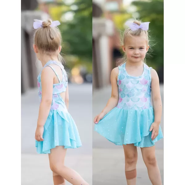 Zaclotre Gymnastics Leotards for Girls Criss Cross Strap Shiny Ballet Dance Dresses Hollow Back Skirted Ballerina CostumeGreen Mermaid