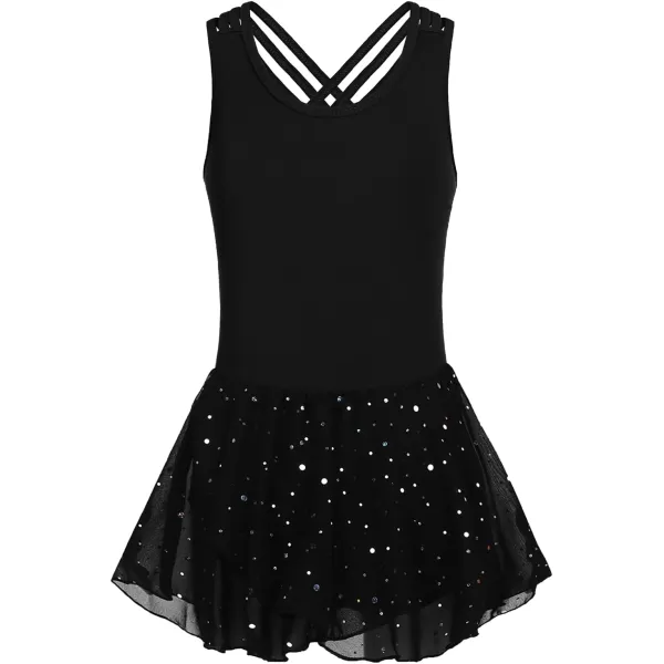 Zaclotre Gymnastics Leotards for Girls Criss Cross Strap Shiny Ballet Dance Dresses Hollow Back Skirted Ballerina CostumeShiny Black