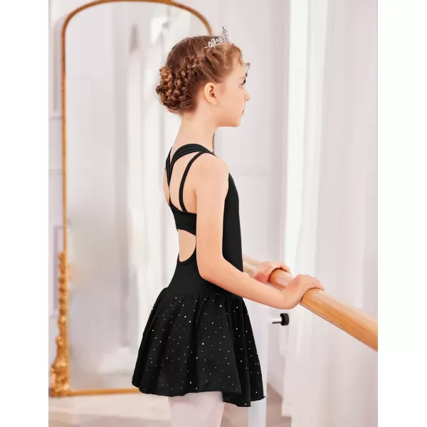 Zaclotre Gymnastics Leotards for Girls Criss Cross Strap Shiny Ballet Dance Dresses Hollow Back Skirted Ballerina CostumeShiny Black